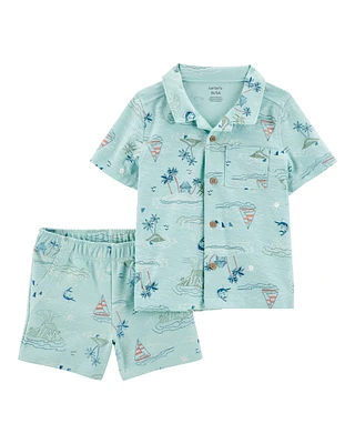 Toddler 2-Piece Button-Down Shirt & Pull-On Short Set