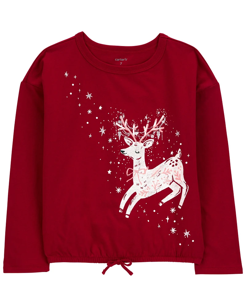 Kid Reindeer Christmas Flutter Top