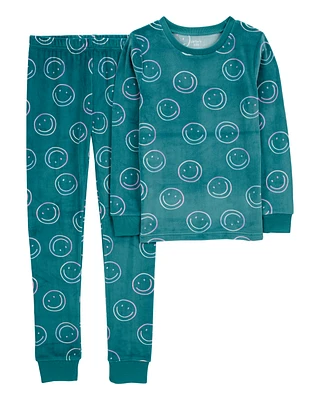 Kid 2-Piece Smiley Face Fuzzy Velboa Footie Pyjamas