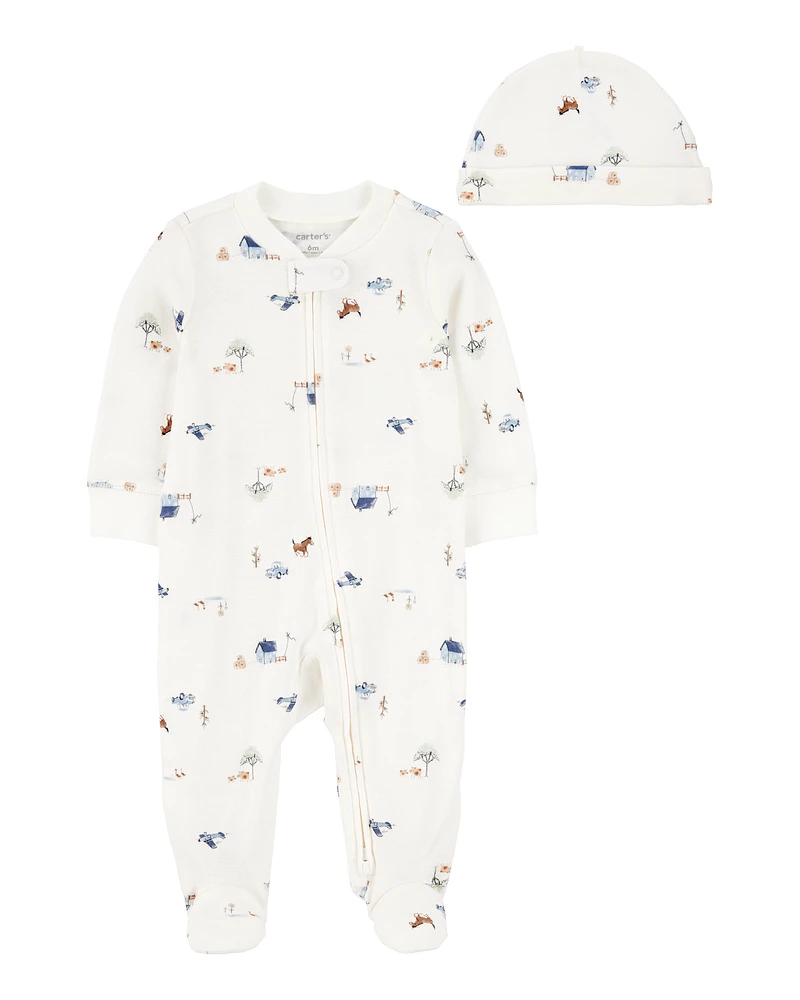 Baby 2-Piece 2-Way Zip Sleeper & Cap Set