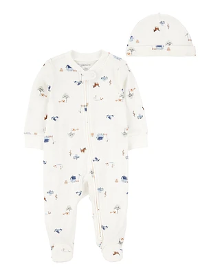 Baby 2-Piece 2-Way Zip Sleeper & Cap Set