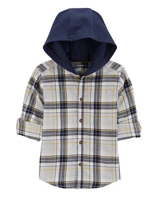 Baby Plaid Hooded Button-Down Shirt