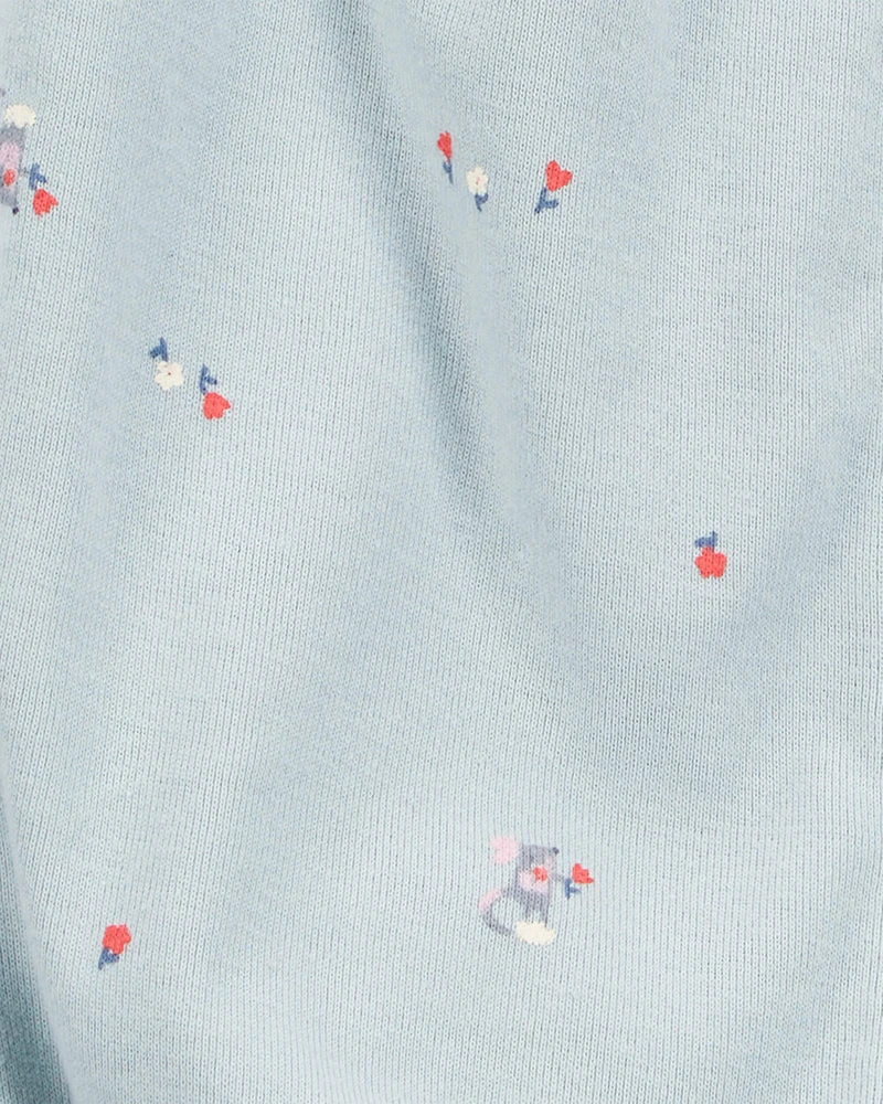 Baby Girl Floral Print Ribbed Short-Sleeve Romper - Blue