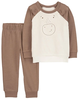 Toddler 2-Piece Moose Fuzzy Pullover & Fleece Pant Set