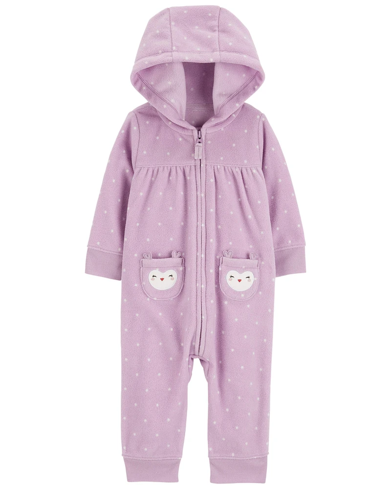 Baby Owl Hooded Zip-Up Fleece Jumpsuit