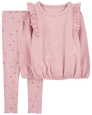 Kid 2-Piece Flutter Pullover Sweatshirt & Floral Legging Set