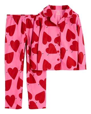 Kid Heart Print Valentine's Day Fleece 2-Piece Pyjamas