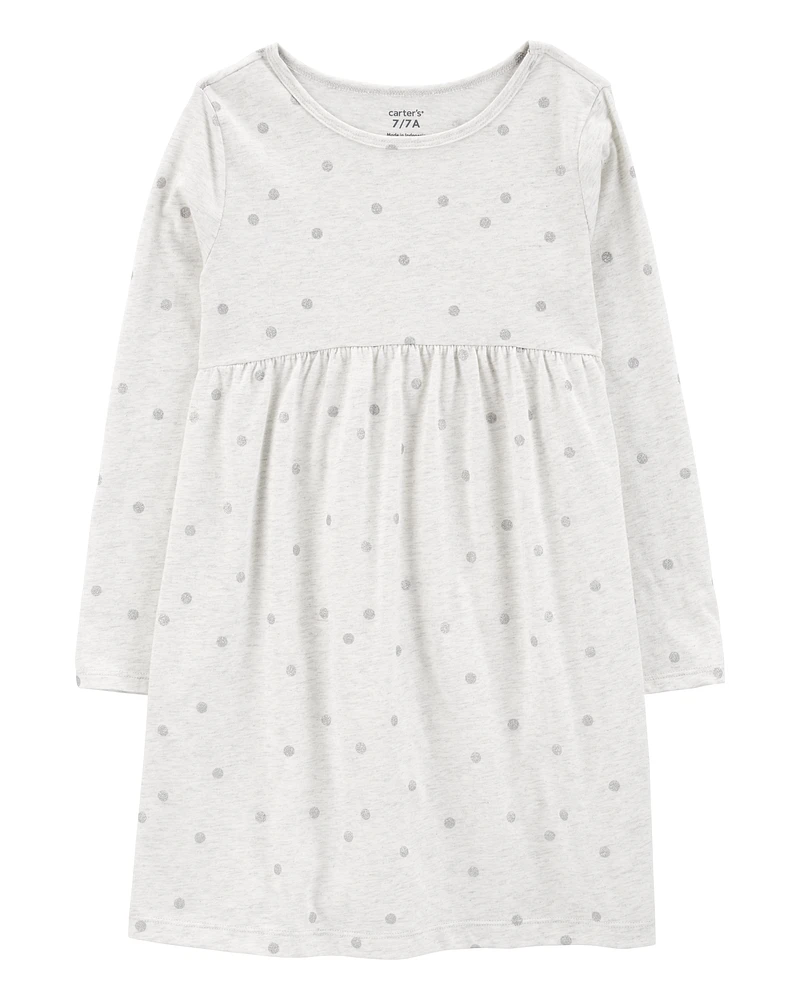 Kid Glitter Polka Dot Long-Sleeve Jersey Dress