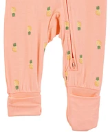 Baby Pineapple Print 2-Way Zip PurelySoft Convertible Foot Sleeper Pyjamas - Coral