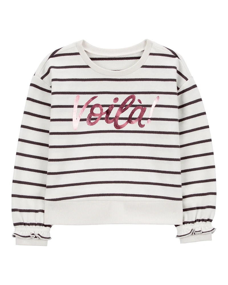 Baby Striped French Terry Long-Sleeve Pullover - Black/White