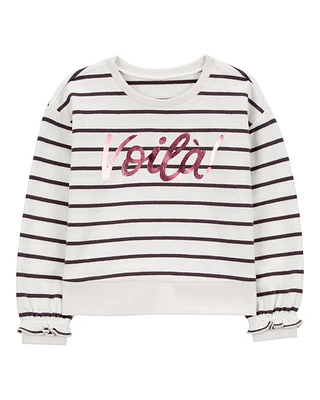 Baby Striped French Terry Long-Sleeve Pullover - Black/White