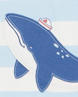 Toddler Whale Striped Snug Fit Cotton 4-Piece Pyjamas