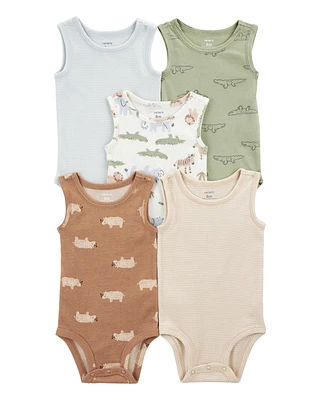 Baby 5-Pack Animals Sleeveless Bodysuits