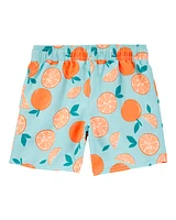 Kid Orange Print Swim Trunks