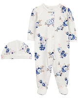 2-Piece Floral Snap-Up Sleeper & Cap Set