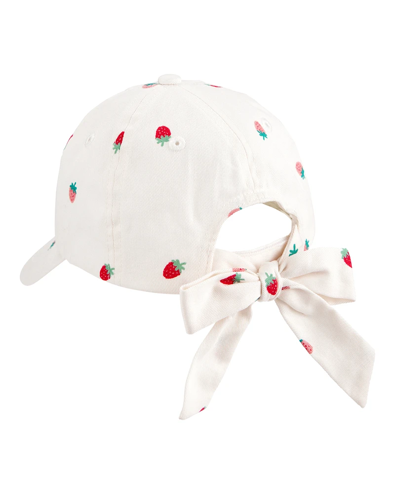 Kid Strawberry Print Bow Baseball Cap