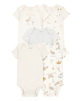 Baby 5-Pack Striped Birds Short-Sleeve Cotton Bodysuits