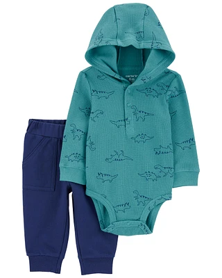 Baby 2-Piece Dinosaur Hooded Bodysuit Pant Set