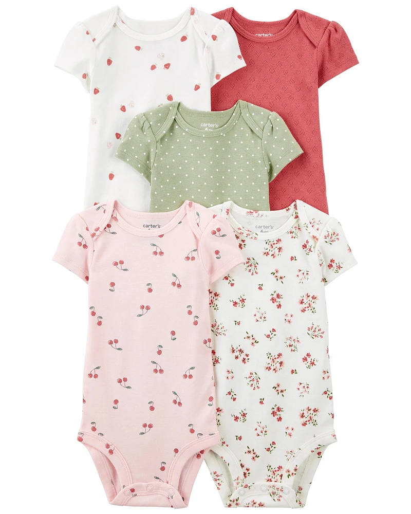 5-Pack Cherries & Hearts Short-Sleeve Bodysuits