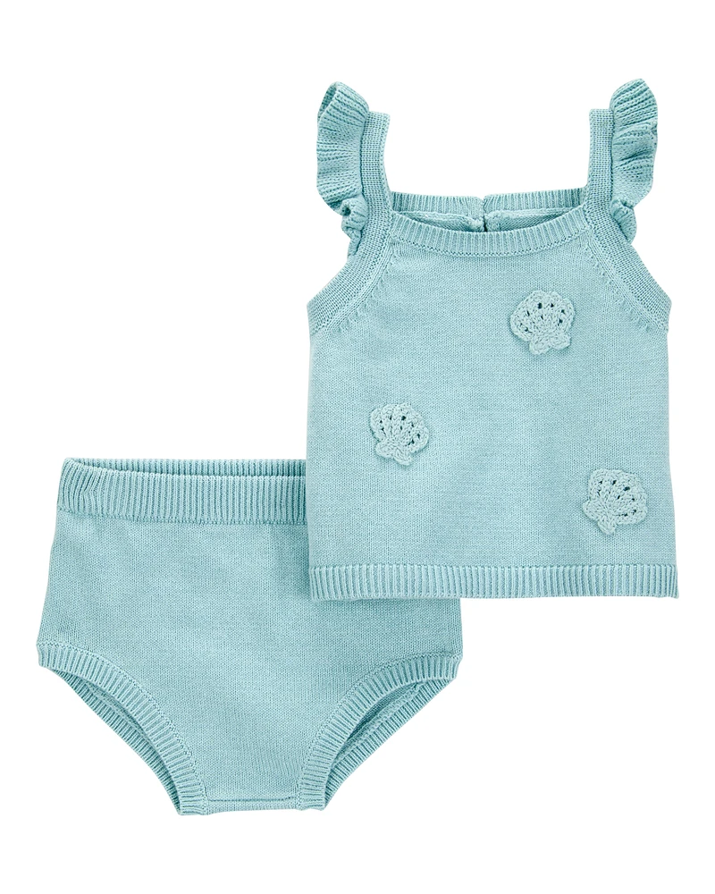 Baby 2-Piece Crochet Sweater Knit Tank & Diaper Cover Set