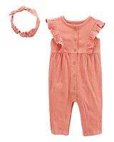 Baby 2-Piece Crinkle Jersey Jumpsuit & Headwrap Set