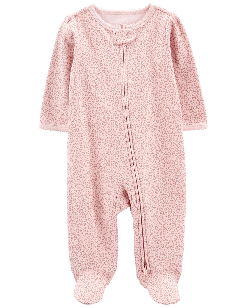 Heart 2-Way Zip Cotton Sleeper Pyjamas