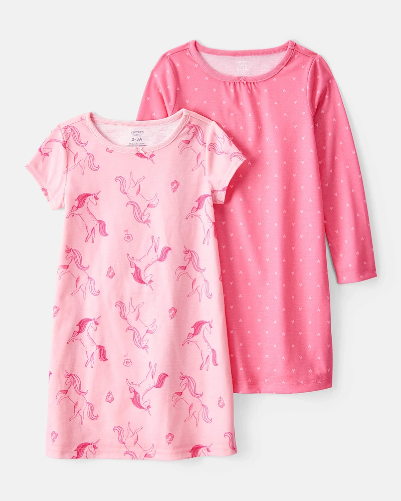 Kid 2-Pack Unicorn Hearts Nightgowns