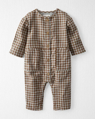 Baby Gingham Organic Cotton Gauze Button-Front Jumpsuit