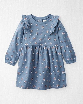 Toddler Long-Sleeve Ruffle Dress Made with Organic Cotton Floral Print