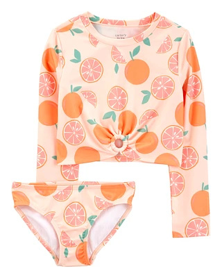 Kid 2-Piece Orange Print Rashguard Set