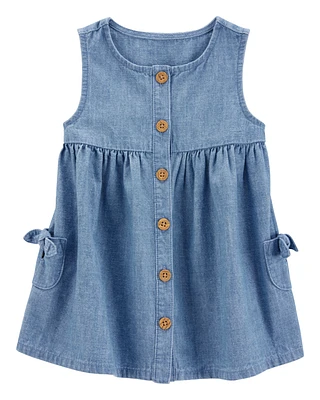 Baby Solid Cotton Dress - Blue