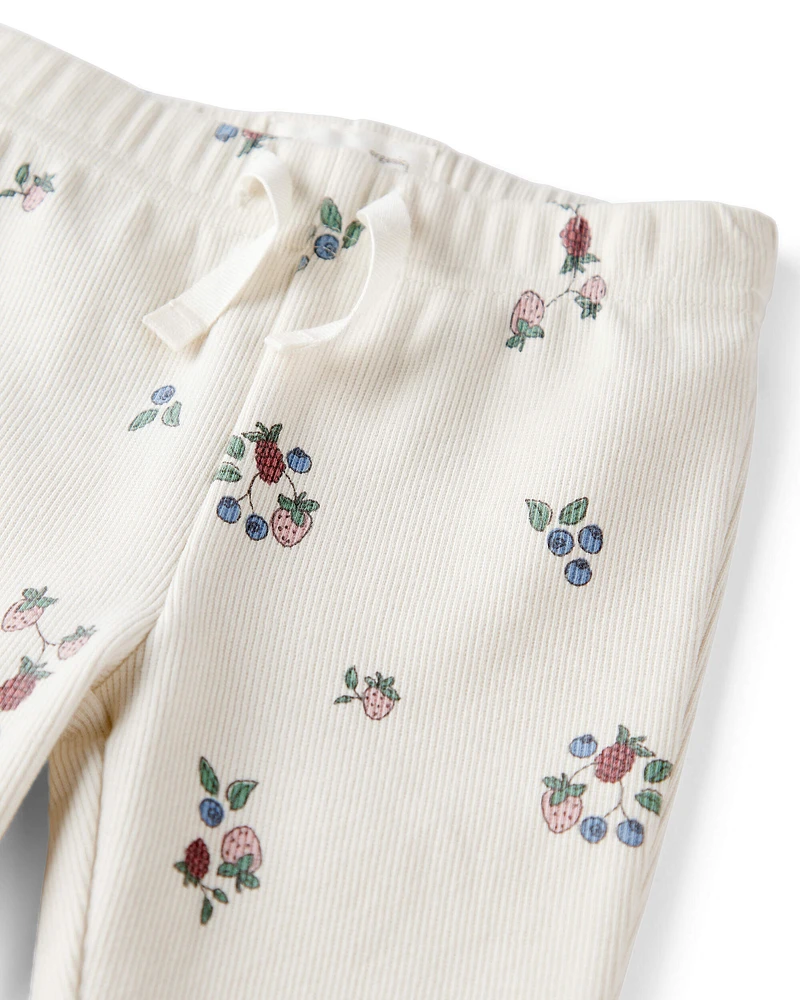 Baby Organic Cotton Ribbed Knit Pants Berry Blossom Print