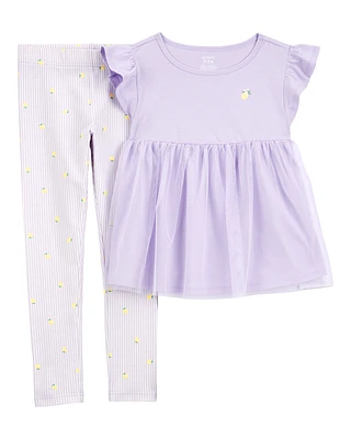 Kid 2-Piece Lemon Tulle Top & Legging Set - Purple