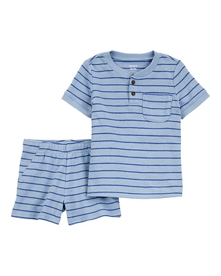 Toddler 2-Piece Striped Henley Outfit Set - Blue