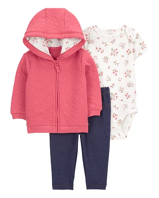 Baby 3-Piece Floral Hooded Cardigan Set