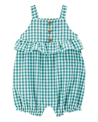 Baby Gingham Tank Romper - Green