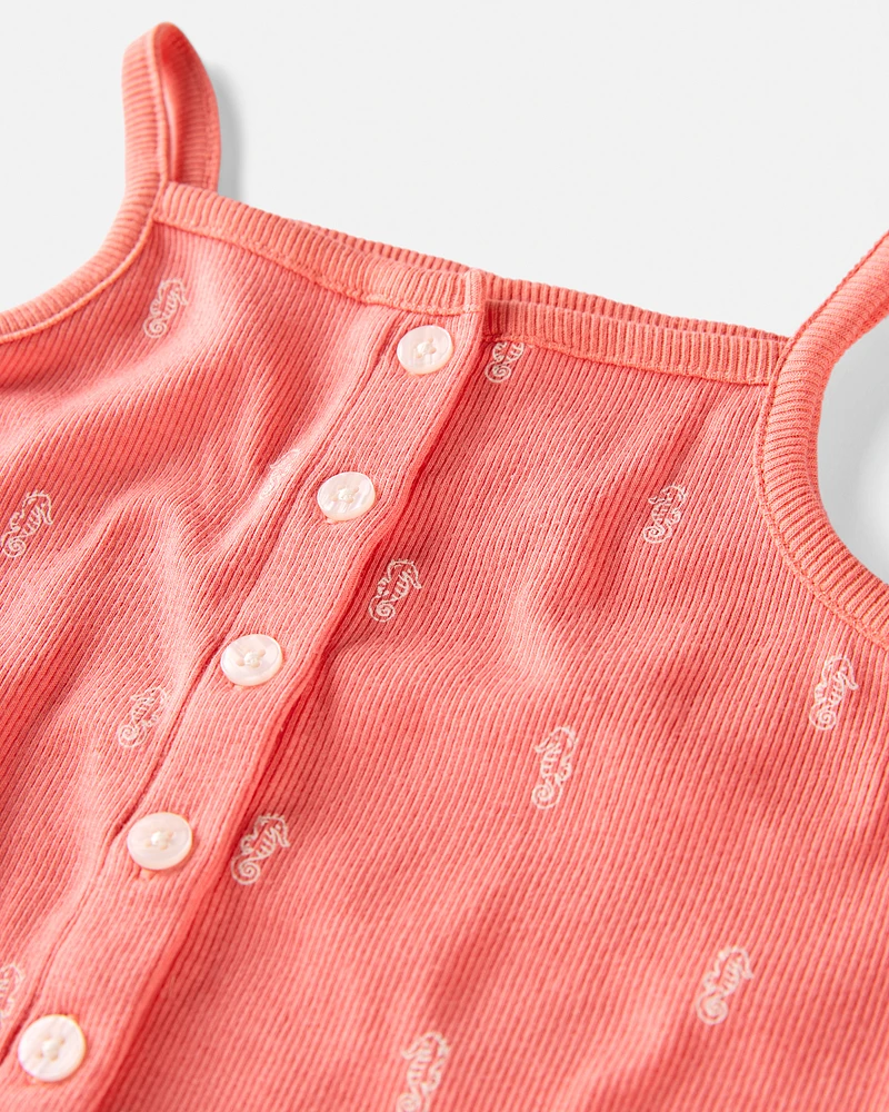 Toddler Organic Cotton Knit Seahorse-Print Romper