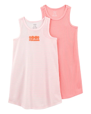 Kid 2-Pack Striped Nightgowns - Pink