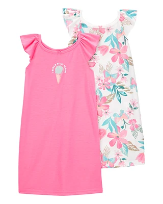 Kid 2-Pack Ice Cream Floral Nightgowns - Pink