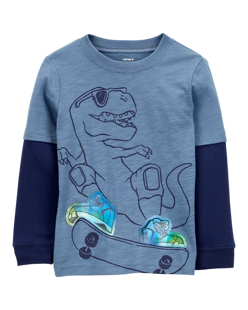 Toddler Dinosaur Cotton Blend Long-Sleeve Tee - Blue