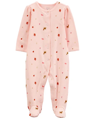 Pink Print Snap-Up Cotton Sleeper Pyjamas