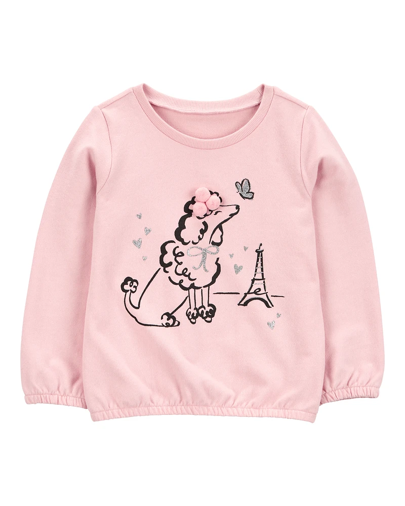 Toddler Dog Knit Long-Sleeve Fashion Top - Pink