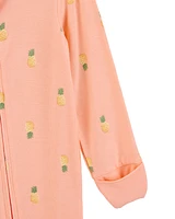 Baby Pineapple Print 2-Way Zip PurelySoft Convertible Foot Sleeper Pyjamas - Coral