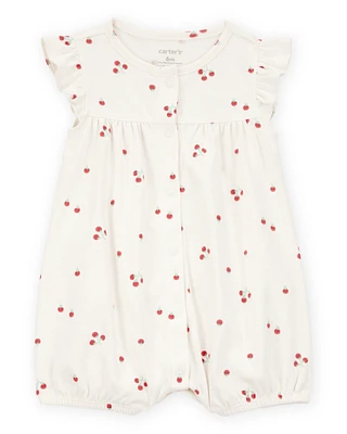 Baby Tomato Print Short-Sleeve Cotton Romper - Ivory