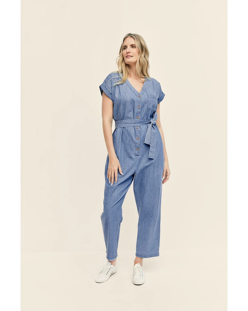 Adult Women's Maternity Chambray Jumpsuit