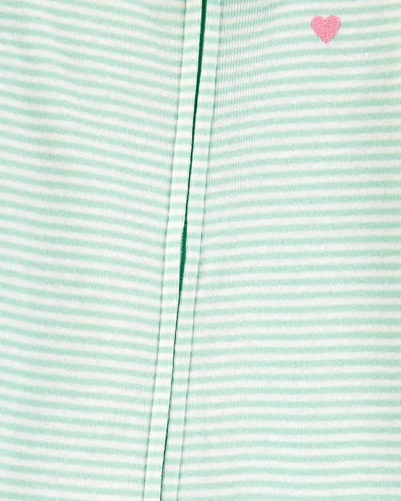 Baby Girl Striped Snug Fit Cotton Footie 1-Piece Pyjamas - Green