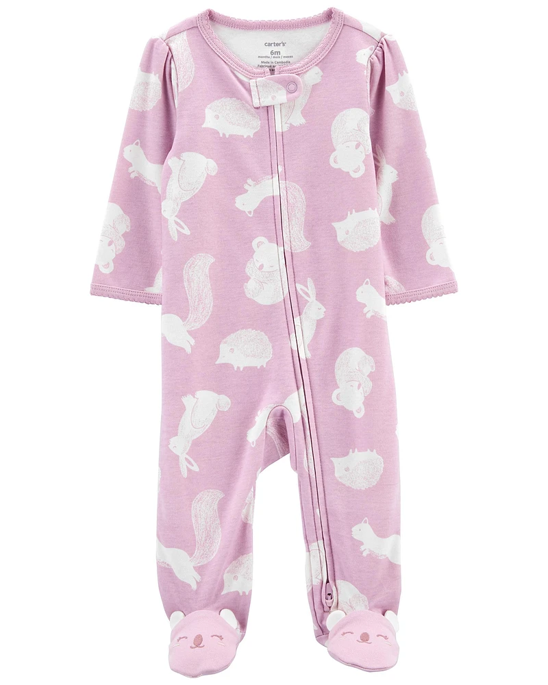 Baby Animal 2-Way Zip Cotton Sleeper Pyjamas