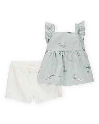 Baby 2-Piece Flutter Tank & Pull-On Short Set - Blue/White
