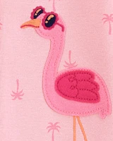 Baby Flamingo Print Snug Fit Cotton Footie 1-Piece Pyjamas - Pink