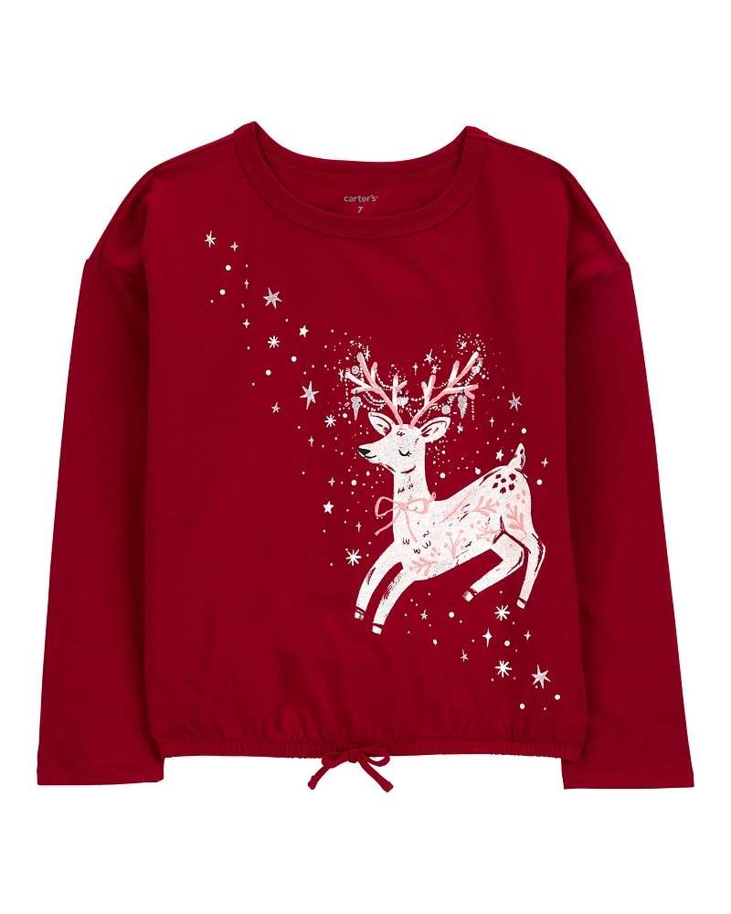 Kid Reindeer Christmas Flutter Top